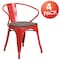 Flash Furniture Red Metal Chair with Wood Seat and Arms, PK4 4-CH-31270-RED-WD-GG - alternate 2